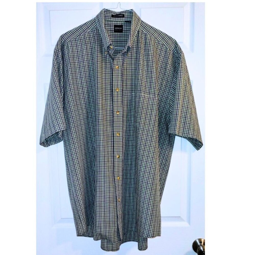 Arrow Wrinkle Free Blue/Green Plaid Button Up Short Sleeved Shirt (XLT)